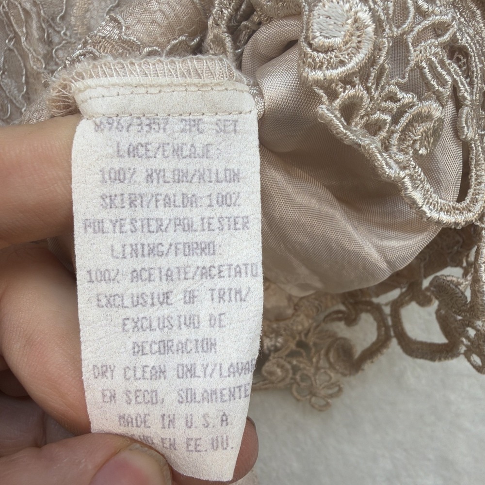 Vintage Cache Lace Top Womens 10 Beige Y2K Romantic Sheer Party Going Out - Picture 5 of 8